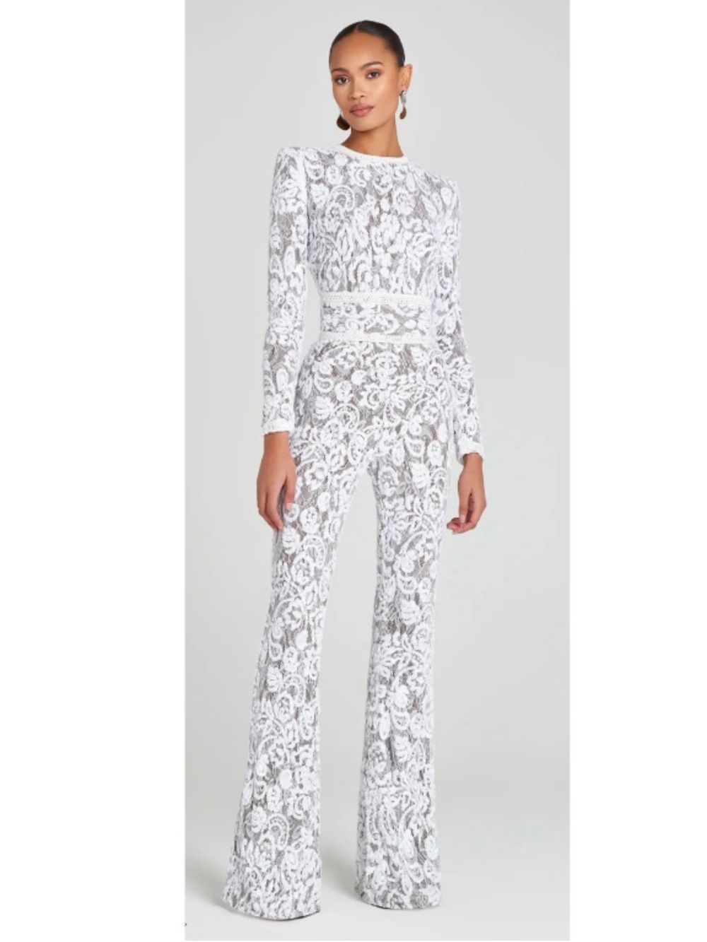 Nadine Merabi Bella Sequin Lace Flared Leg Jumpsuit Bridal Wedding White Small - Picture 1 of 10